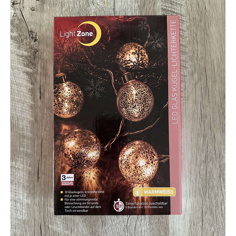 Гірлянда LED-ланцюг LightZone 10 кульок (бронзові) 2,25м на батарейках