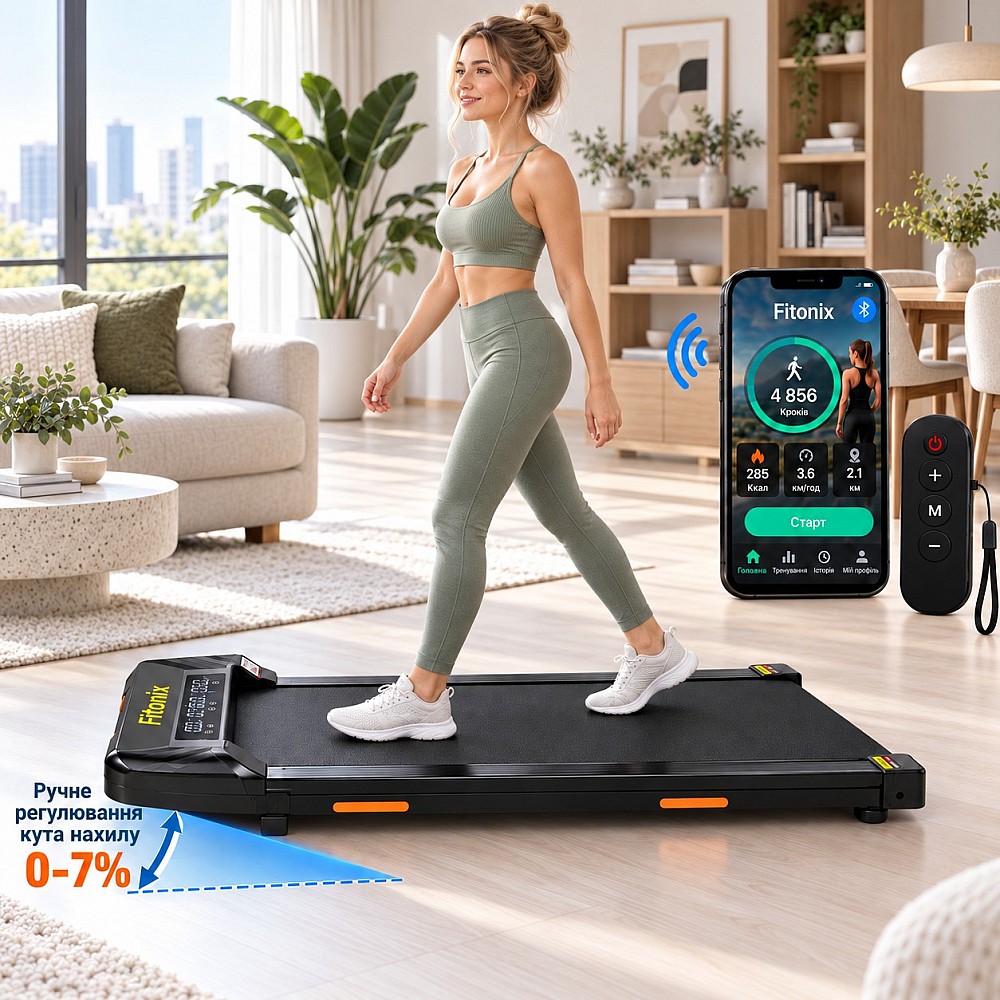 Бігова доріжка Fitonix XD-W2S до 10 км/год, 120 кг, компактна, ручне регулювання нахилу, LED дисплей, Уцінка!