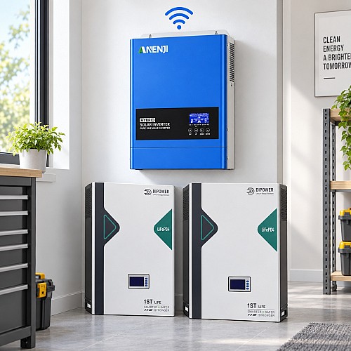 10,24 кВт*год LiFePO4 Комплект резервного живлення з Wi-Fi інвертор Anenji 6,2 кВт + 51,2V/100Ah 2 акумулятори Dipower