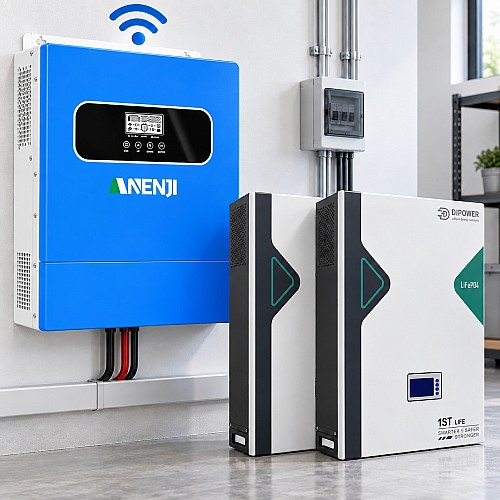 11 кВт LiFePO4 Комплект резервного живлення з Wi-Fi інвертор Anenji 11 кВт + 2 акумулятора 51,2V/100Ah Dipower для квартири, офісу