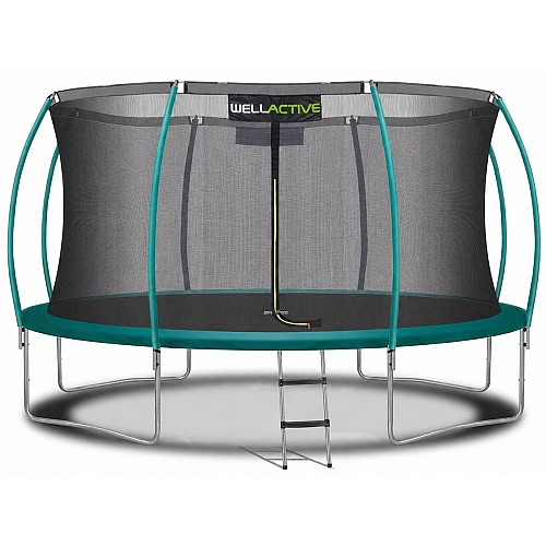 Батут WellActive 374 см до 150 кг з внутрішньою сіткою та драбинкою стрибковий Бірюзовий