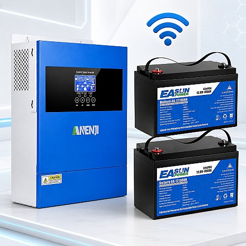 4,2 кВт LiFePO4 Комплект резервного живлення Інвертор Anenji WiFi + 2 акумулятора 12V 100Ah Easun Power для квартири, будинку