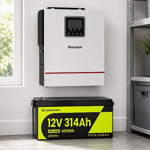 4 кВт*год LiFePO4 Комплект резервного живлення інвертор Humsienk 1 кВт + 12V/314Ah акумулятор CyperOcean