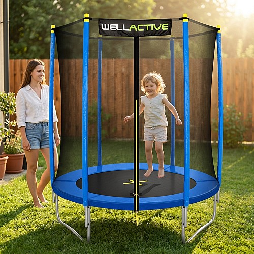 Батут WellActive 183 см до 100 кг з зовнішньою сіткою стрибковий Синій