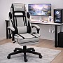 Дизайнерське геймерське крісло з тканини до 130 кг з масажною подушкою, підніжкою ThroneX сіре з чорним linen 001