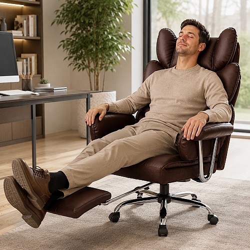 Офісне крісло Relax Pro до 150 кг з підставкою для ніг, широким сидінням, подвійним наповнювачем KO50CZ коричневе комп'ютерне