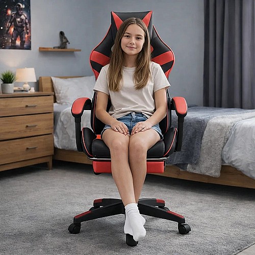 Оригінал Крісло геймерське підліткове з підставкою для ніг Comfort Game червоне