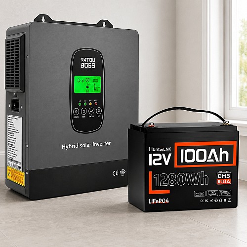 1,28 кВт*год Комплект резервного живлення Інвертор Datouboss + акумулятор 12V/100Ah Humsienk з BMS для будинку, квартири