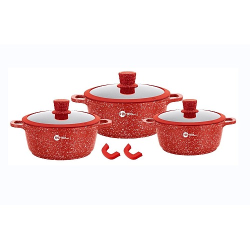 Набір круглих каструль з кришками Higher Kitchen HK-325 з антипригарним покриттям.