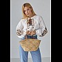 Вишиванка жіноча біла ESQ 5467 з візерунком із завитками, стильна вишита блуза в етно стилі з довгим рукавом