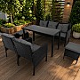 Комплект садових меблів із техноротангу, 6 предметів Kontrasto Capri Pro 414145, чорний із сірими подушками, для тераси, саду
