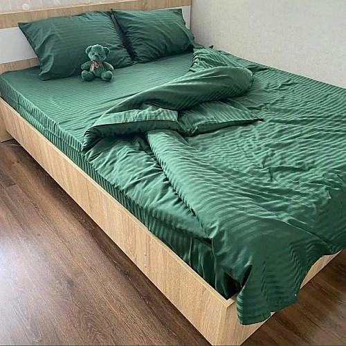 Комплект постільної білизни Страйп сатин Ізумрудний, двоспальний