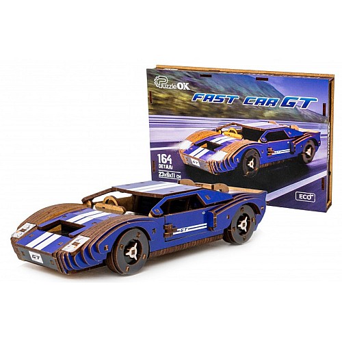Дерев’яний 3D конструктор «Fast car Gt» синій
