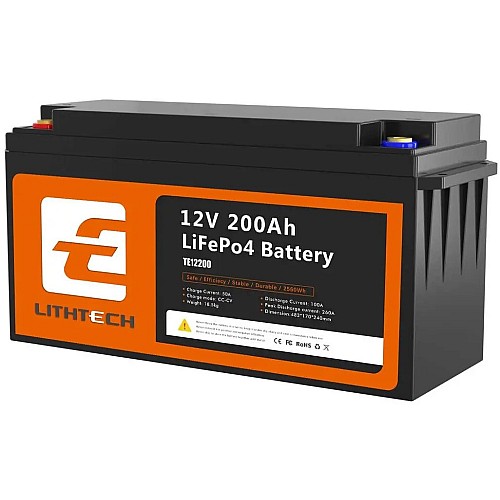 LiFePO4 12V/200Ah Акумулятор Lithtech з BMS для резервного живлення
