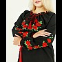 Вишиванка жіноча чорна з маками Лора, вишиванка класична блуза з довгим рукавом Макі