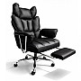 Офісне крісло Relax Pro до 150 кг з підставкою для ніг, широким сидінням, подвійним наповнювачем KO50CZ чорне комп'ютерне крісло
