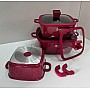 Набір квадратних каструль Higher Kitchen HK-323 Червоний із силіконовими кришками.