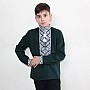 Дитяча вишиванка для хлопчика Михайло зелений льон, льняна сорочка в українському стилі 116-152 розмір