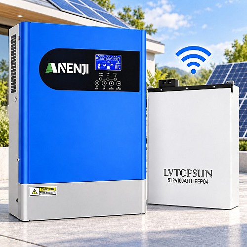6.2 кВт LiFePO4 Комплект інвертор Anenji з Wi-Fi з паралельною функцією + акумулятор LVTOPSUN 51.2V 100Ah, BMS, настінний